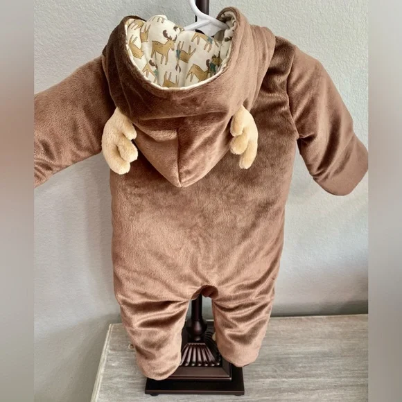 Carter's Moose Brown Warm Hooded One Piece Footed Zip Mittens Snowsuit 3 Months - Picture 3 of 8